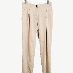 Brunello Cucinelli Taupe Silk Pleated Trousers
